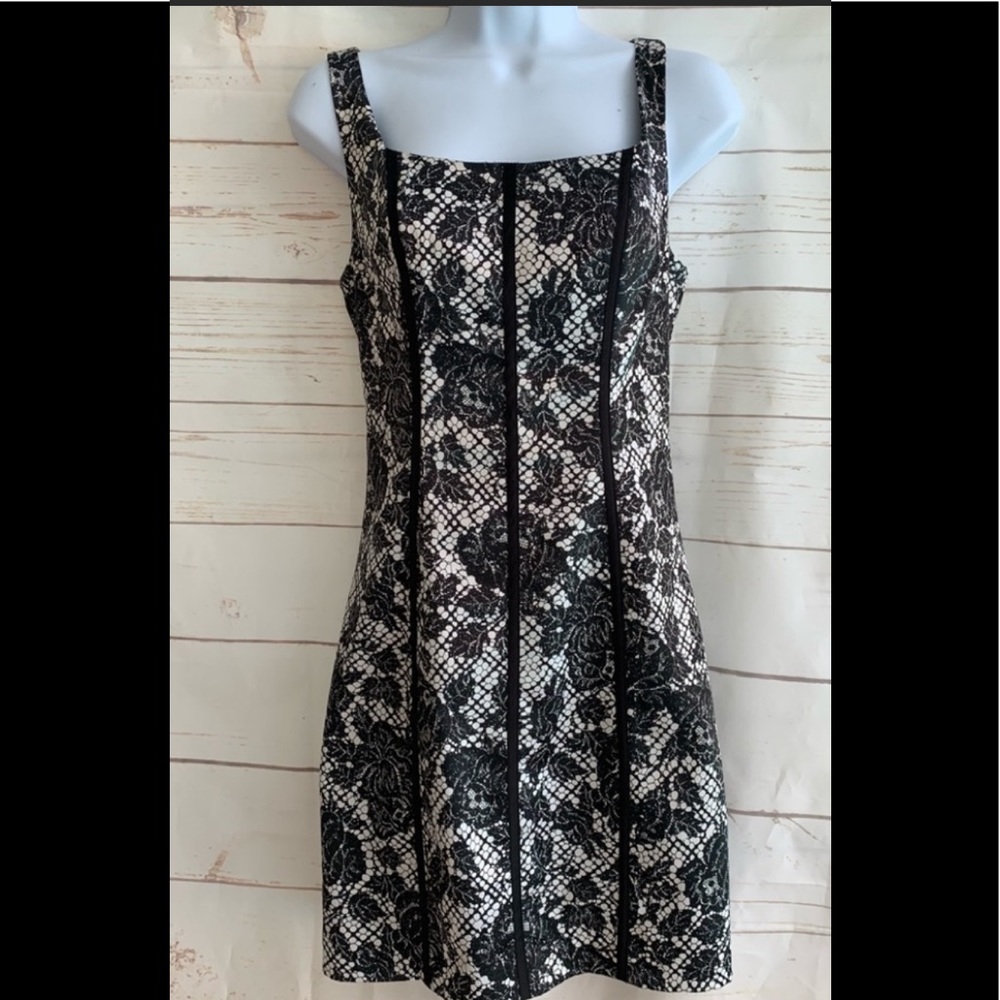 Guess Black and White Floral Satin Dress